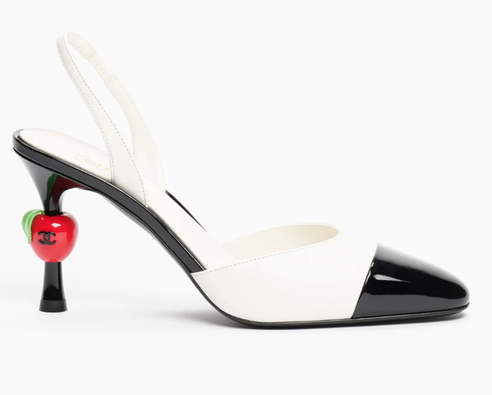 Chanel 26A Metiers Blazy White Black Red Apple Sling CC Slingback Heel Pump 42
